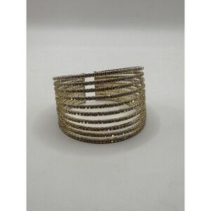 Vintage Silver Tone Rhinestone Cuff Bracelet – Glam Statement Costume Jewelry